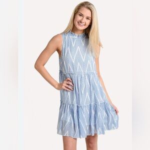 OLIPHANT Sleeveless Tiered Short Dress in Santorini Blue Large